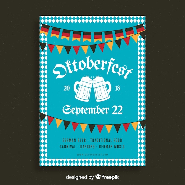 Plantilla clásica de póster del oktoberfest con diseño plano