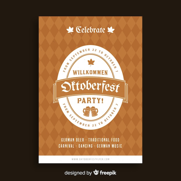 Vector gratuito plantilla clásica de póster del oktoberfest con diseño plano