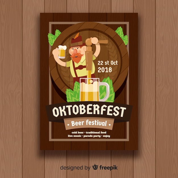 Vector gratuito plantilla clásica de póster del oktoberfest con diseño plano