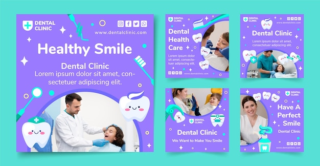 Vector gratuito plantilla de clínica dental de diseño plano dibujado a mano