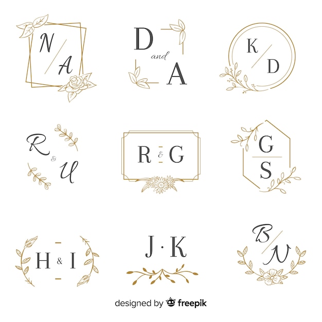 Plantilla de colección de boda monograma