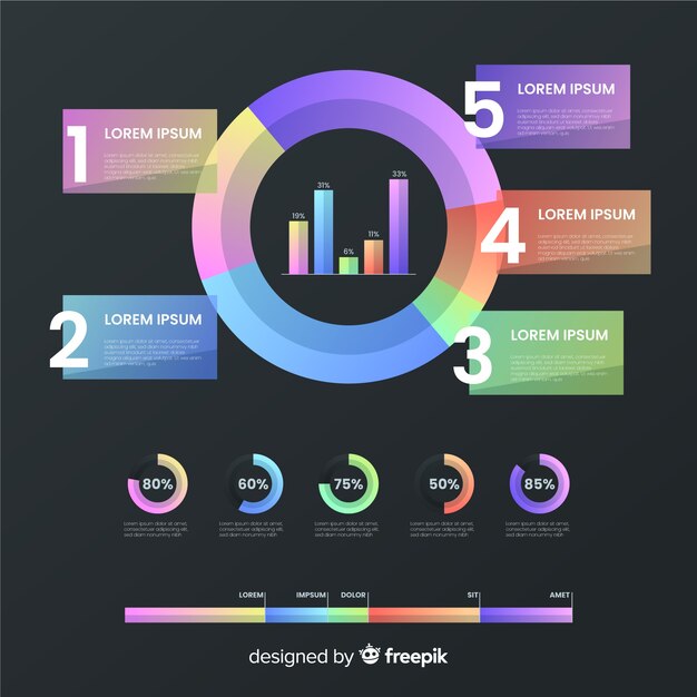Plantilla de colección de elementos de infografía degradado