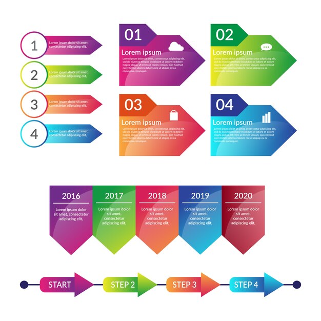 Plantilla de colección de elementos de infografía degradado