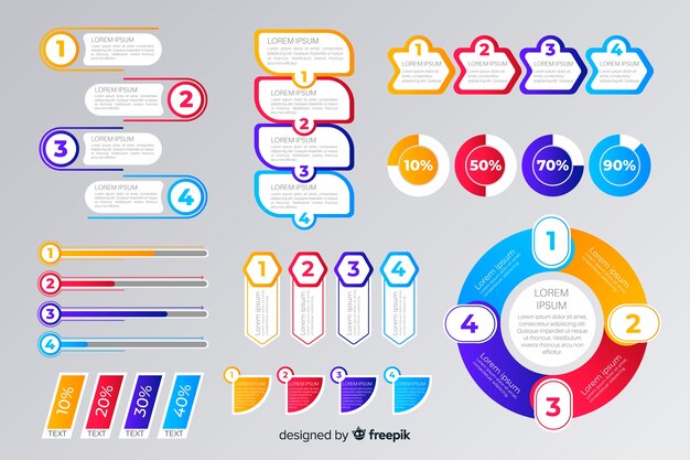 Plantilla de colección de elementos de infografía plana