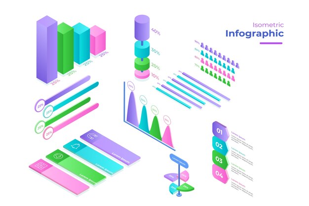 Plantilla de colección de infografía isométrica