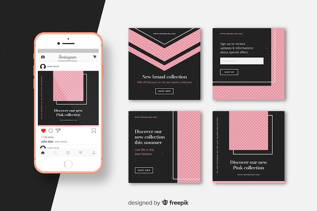 Plantilla de colección de publicaciones rosadas de instagram