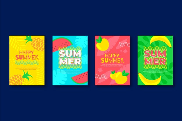 Plantilla de colección de tarjeta de verano plana