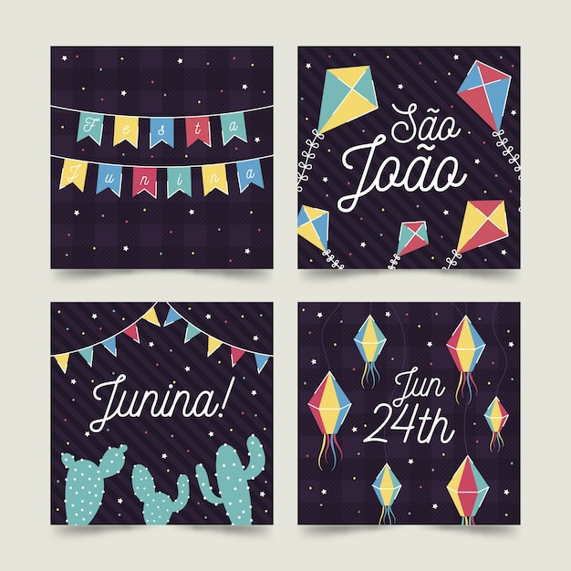 Plantilla de colección de tarjetas de festa junina