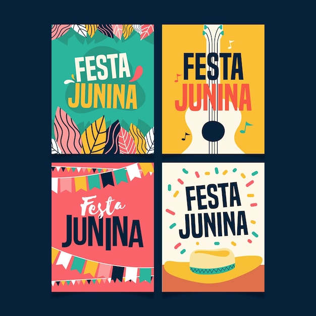 Vector gratuito plantilla de colección de tarjetas de festa junina