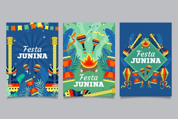 Plantilla de colección de tarjetas de festa junina