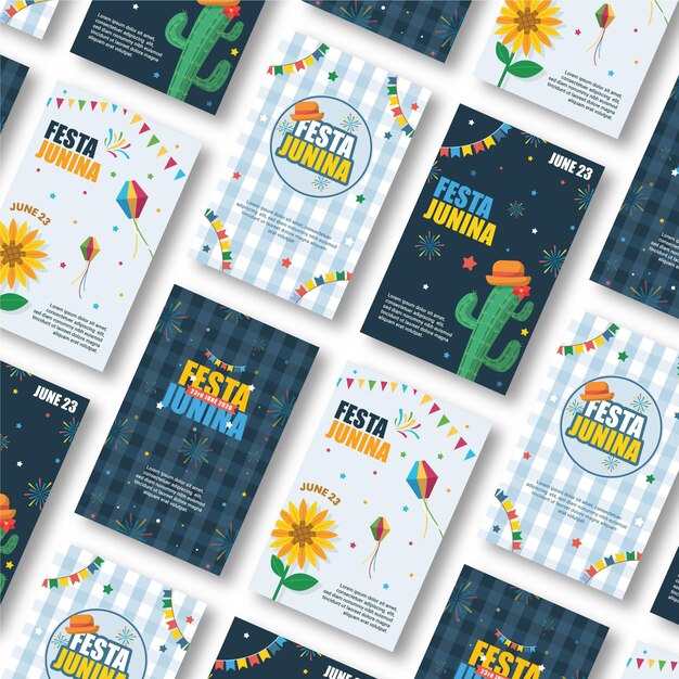 Plantilla de colección de tarjetas de festa junina