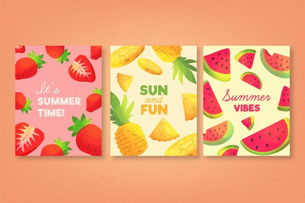 Plantilla de colección de tarjetas de verano acuarela
