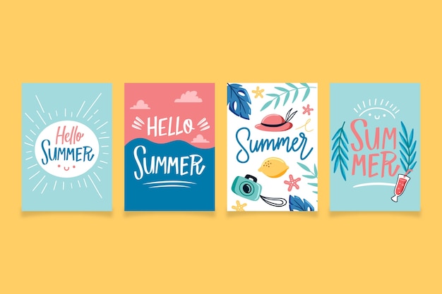 Plantilla de colección de tarjetas de verano dibujadas a mano