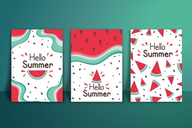 Plantilla de colección de tarjetas de verano dibujadas a mano