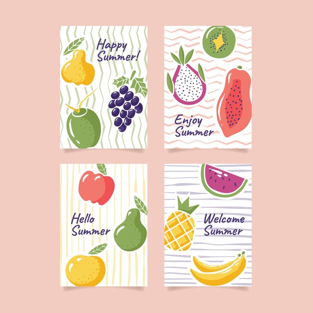 Plantilla de colección de tarjetas de verano dibujadas a mano