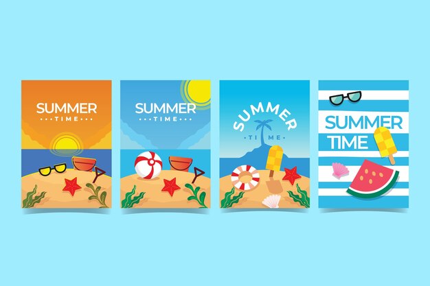 Plantilla de colección de tarjetas de verano