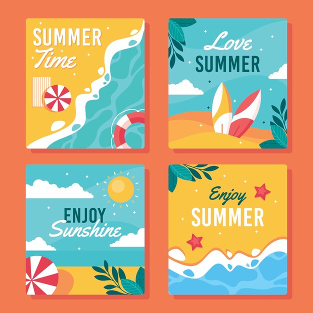 Plantilla de colección de tarjetas de verano