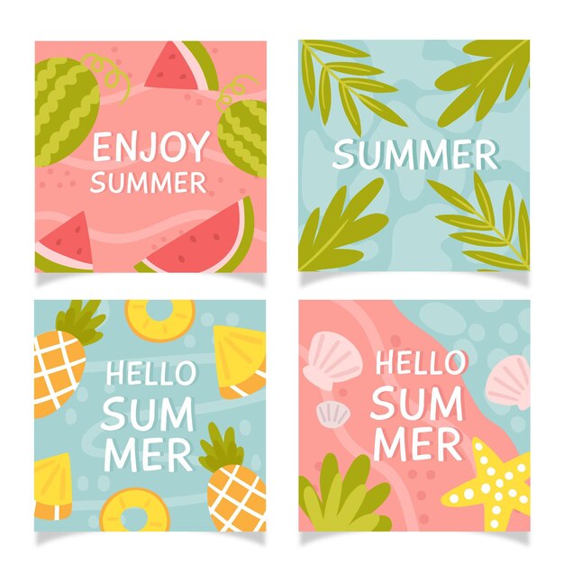 Plantilla de colección de tarjetas de verano