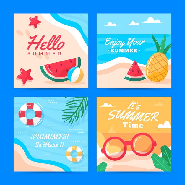 Plantilla de colección de tarjetas de verano