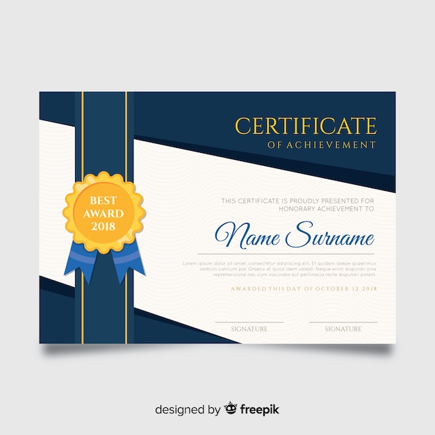 Vector gratuito plantilla colorida de certificado con diseño plano