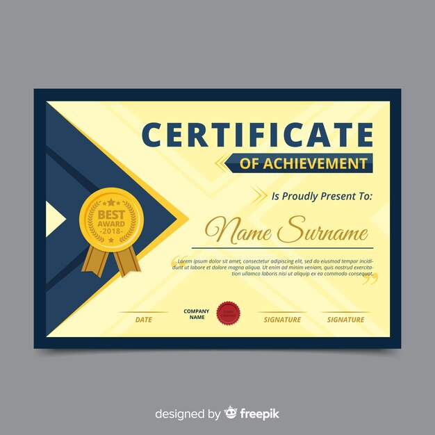 Plantilla colorida de certificado con diseño plano