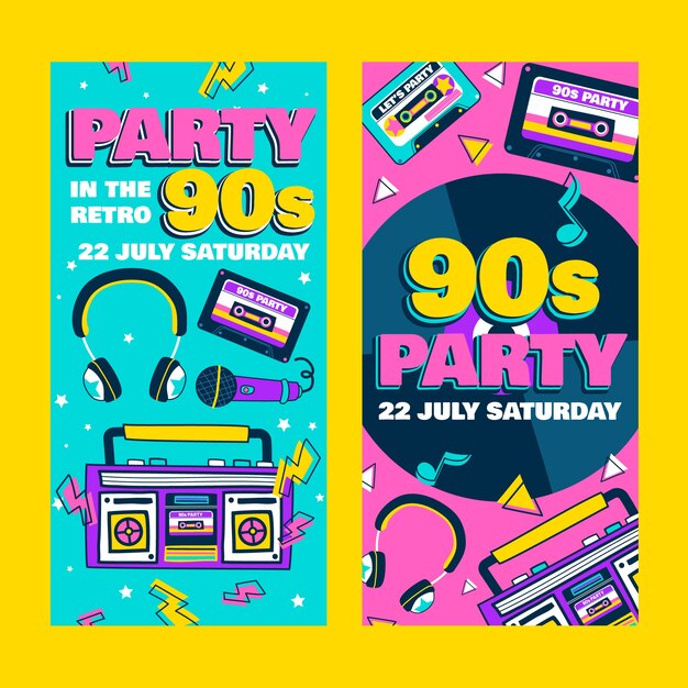 Plantilla colorida de fiesta de los 90 de diseño plano