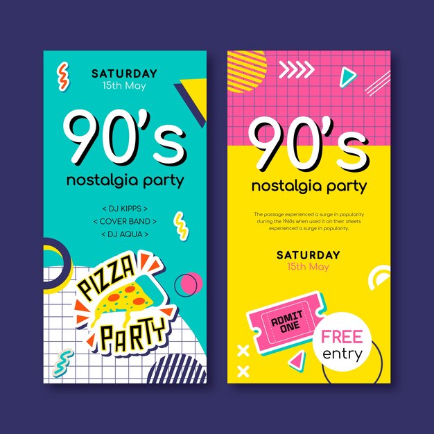 Plantilla colorida de fiesta de los 90 de diseño plano