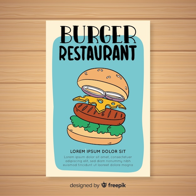 Plantilla colorida de folleto de restaurante dibujado a mano