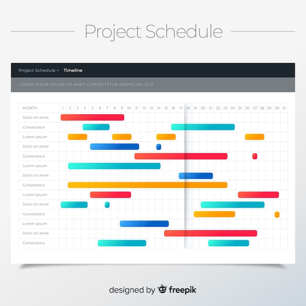 Vector gratuito plantilla colorida de horario de projecto con diseño plano