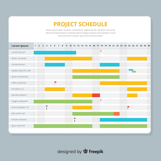 Plantilla colorida de horario de projecto con diseño plano