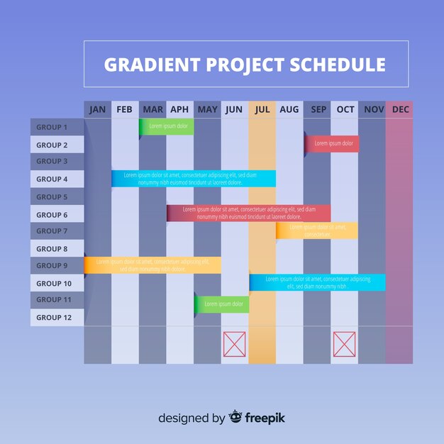 Plantilla colorida de horario de proyecto con estilo de degradado