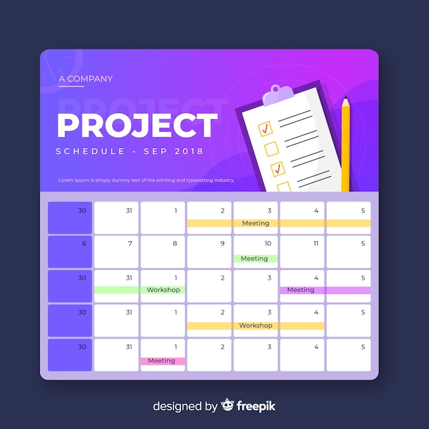 Vector gratuito plantilla colorida de horario de proyecto con estilo de degradado