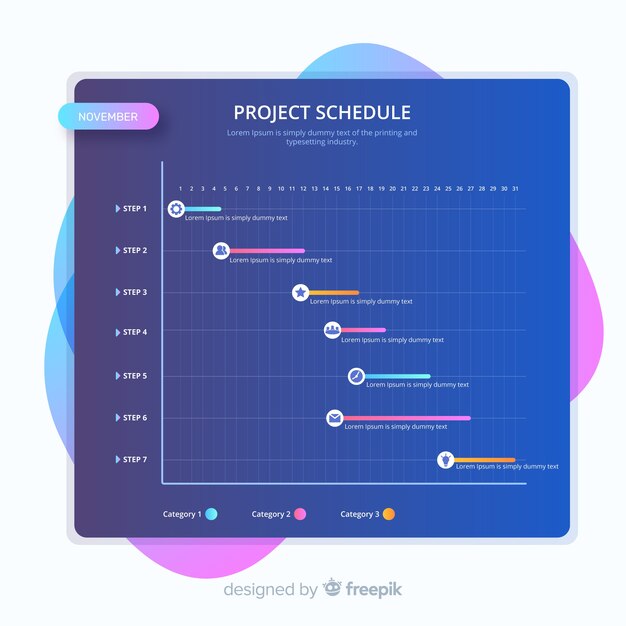 Plantilla colorida de horario de proyecto con estilo de degradado