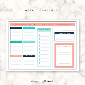 Plantilla colorida de horario semanal con diseño plano