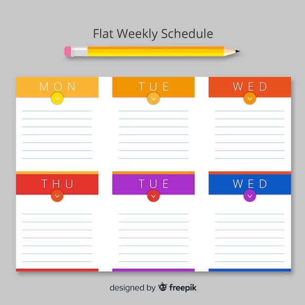 Vector gratuito plantilla colorida de horario semanal con diseño plano