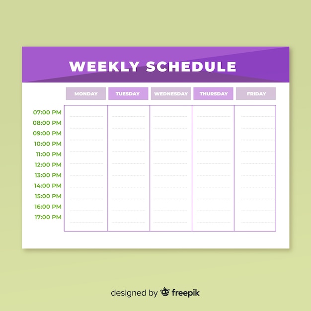 Vector gratuito plantilla colorida de horario semanal con diseño plano