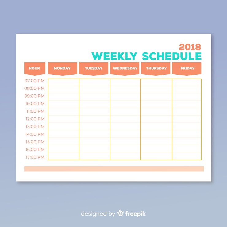 Vector gratuito plantilla colorida de horario semanal con diseño plano