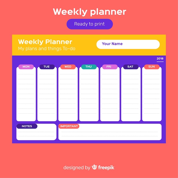 Vector gratuito plantilla colorida de horario semanal con diseño plano