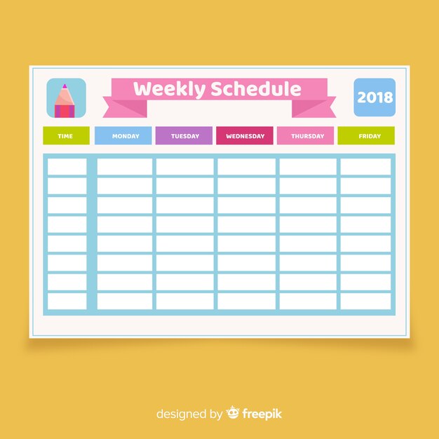 Plantilla colorida de horario semanal con diseño plano