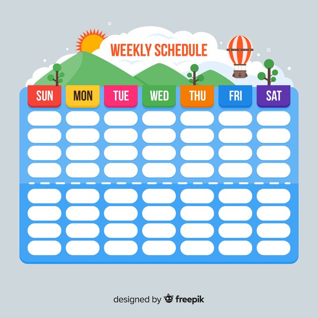 Plantilla colorida de horario semanal con diseño plano