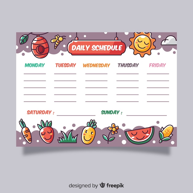 Vector gratuito plantilla colorida de horario semanal con diseño plano