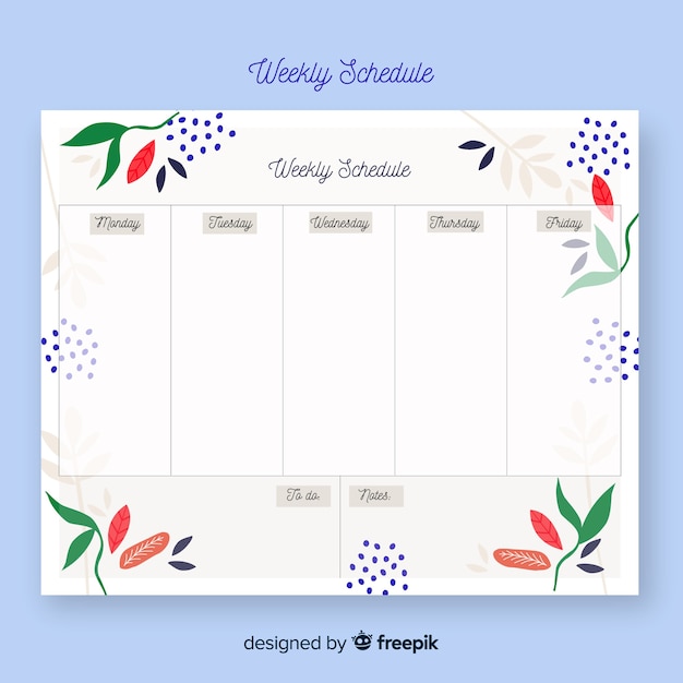 Plantilla colorida de horario semanal con estilo adorable