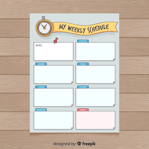 Vector gratuito plantilla colorida de horiario semanal dibujado a mano