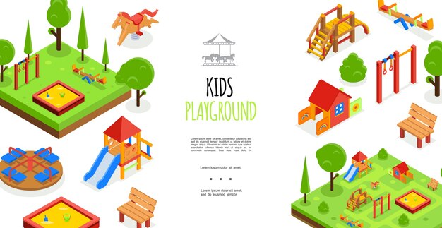 Plantilla colorida isométrica del parque infantil