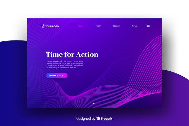 Plantilla colorida de landing page abstracta con formas lineales