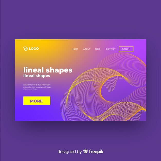 Vector gratuito plantilla colorida de landing page abstracta con formas lineales