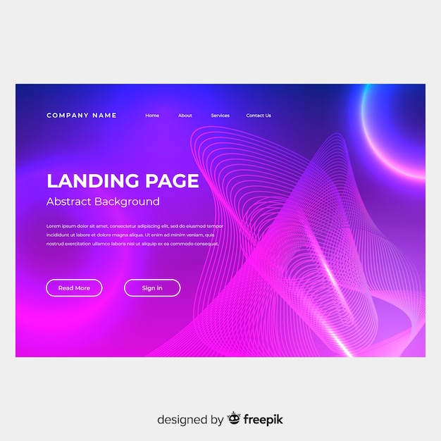 Plantilla colorida de landing page abstracta con formas lineales