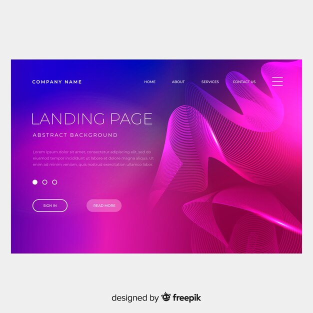 Plantilla colorida de landing page abstracta con formas lineales