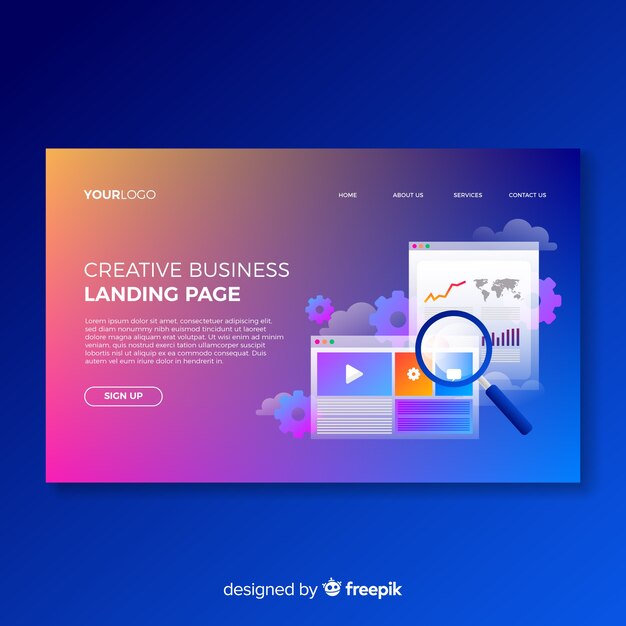 Plantilla colorida de landing page en estilo degradado