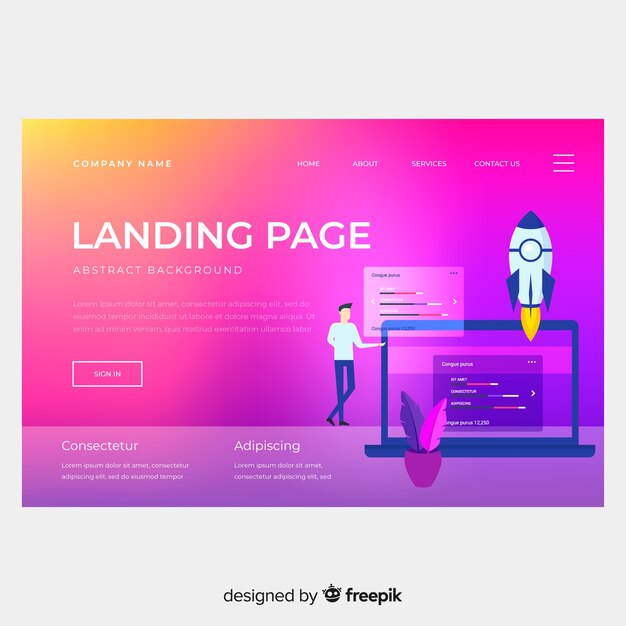 Plantilla colorida de landing page en estilo degradado